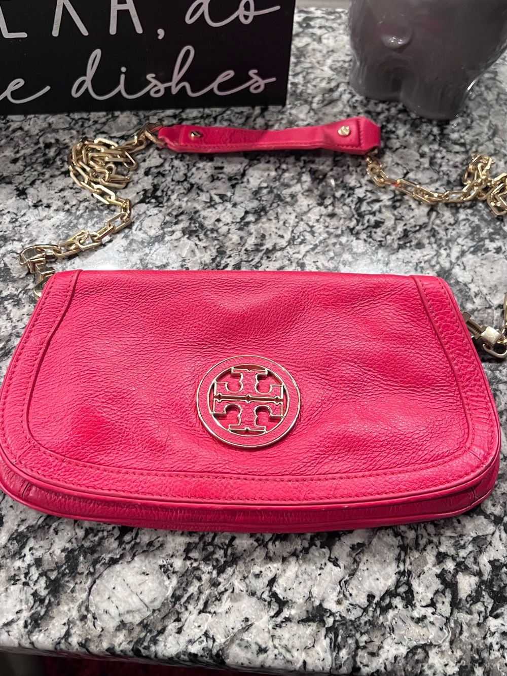 Tory Burch Hot Pink Leather Crossbody with Gold Chain